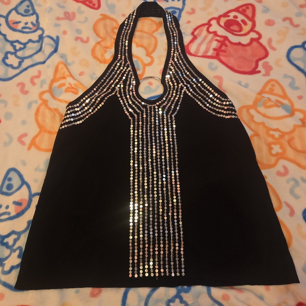 MXM Black Sequin Embellished Halter Top